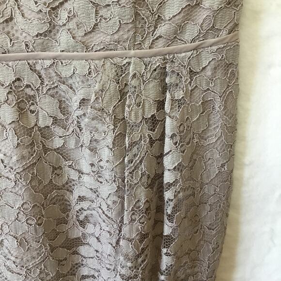 David Bridal Short Mocha Lace Dress with V-Neck - Picture 6 of 16